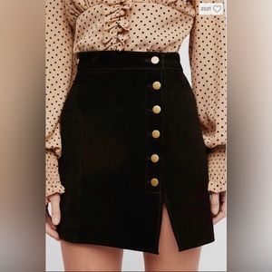 Free People Understated Black Suade Leather Mini Skirt Size M